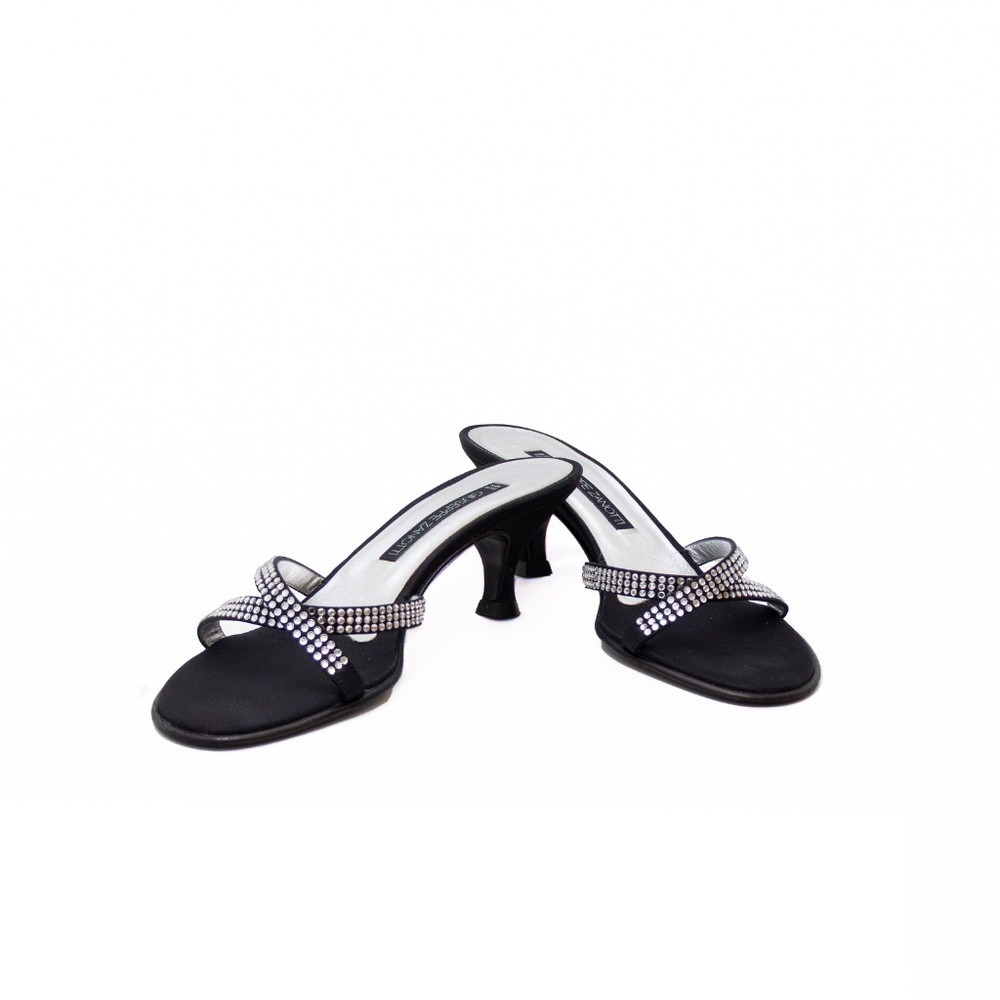 Giuseppe Zanotti Black Satin Rhinestone Slide Sandals – Size US 8